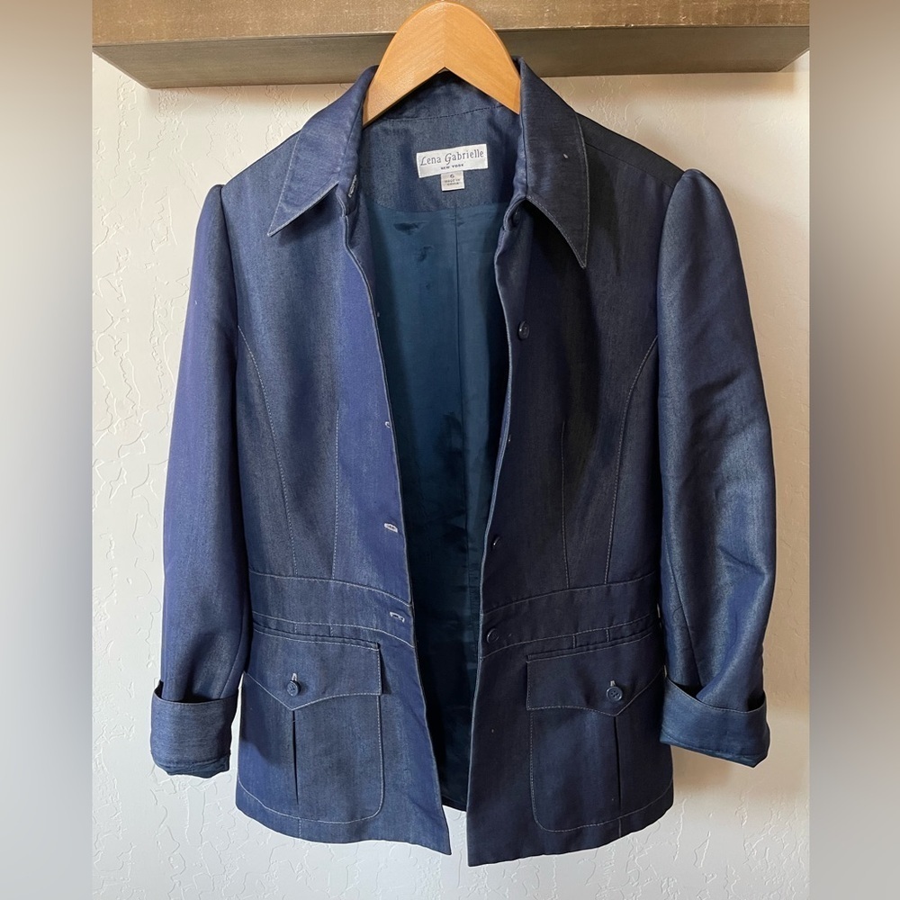 Lena Gabrielle|Blue Denim Boyfriend Blazer, Structured look•••Business Casual - Picture 7 of 14
